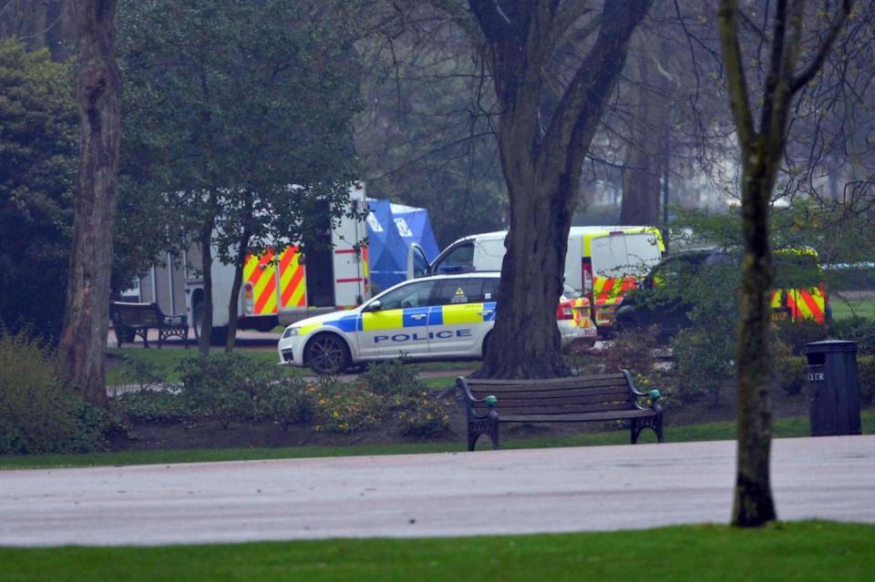 Police at the scene after a girl's body was found in West Park, Wolverhampton (PA)