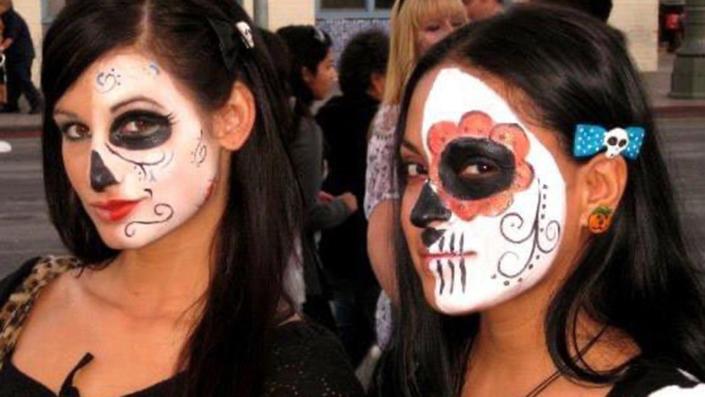 Amie Harwick and Marcy Mendoza wearing Dia De Los Muertos Makeup