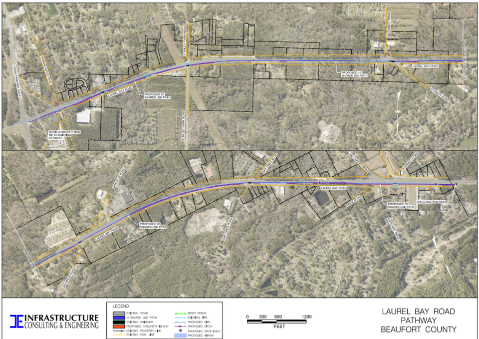 The Laurel Bay Road Pathway project is a proposed 10-foot-wide shared-use path from U.S. Highway 21 (Trask Parkway) to the Laurel Bay Military Housing Complex.