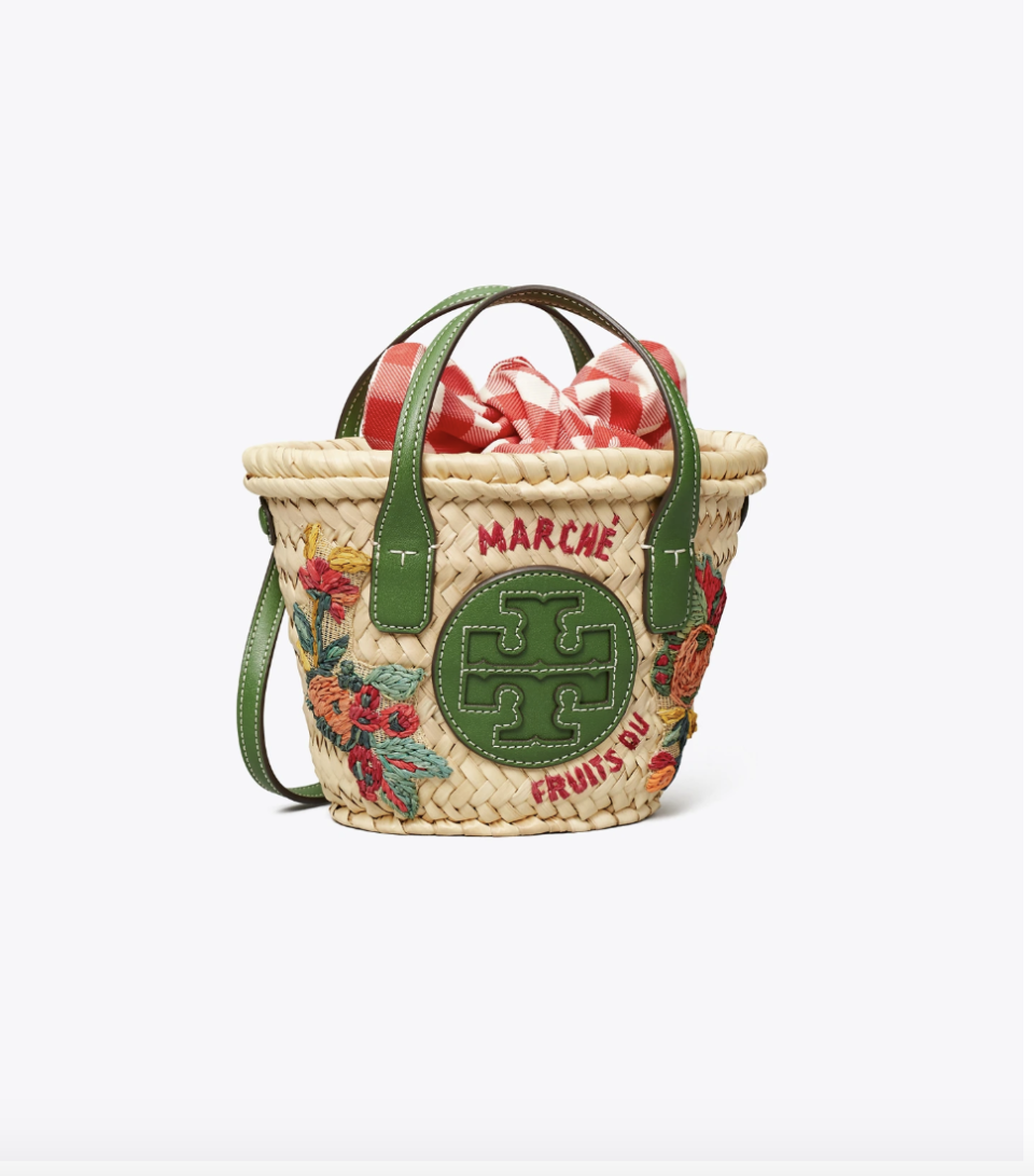 14) Ella Embroidered Straw Micro Basket