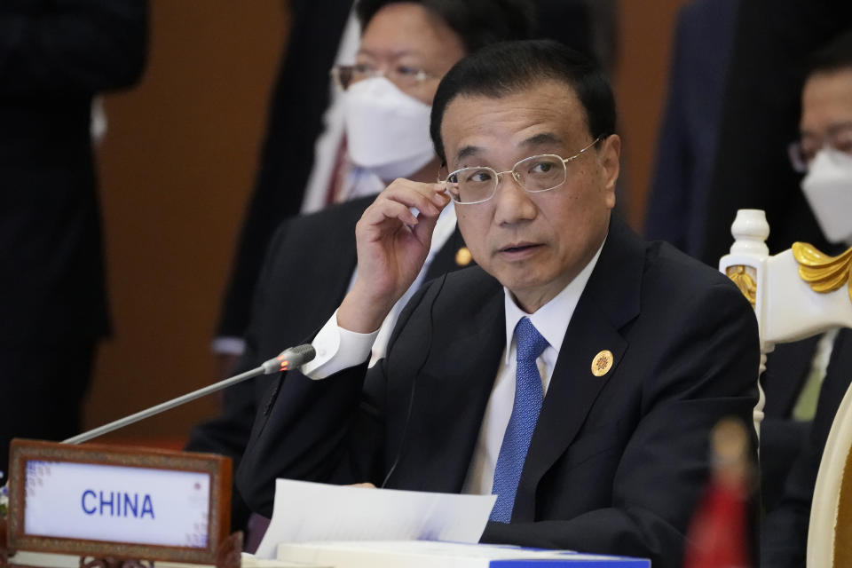 FILE - Then China's Premier Li Keqiang speaks during the ASEAN - China Summits (Association of Southeast Asian Nations) in Phnom Penh, Cambodia, Friday, Nov. 11, 2022. Former Premier Li Keqiang, China’s top economic official for a decade, died Friday, Oct. 27, 2023 of a heart. He was 68. (AP Photo/Heng Sinith, File)