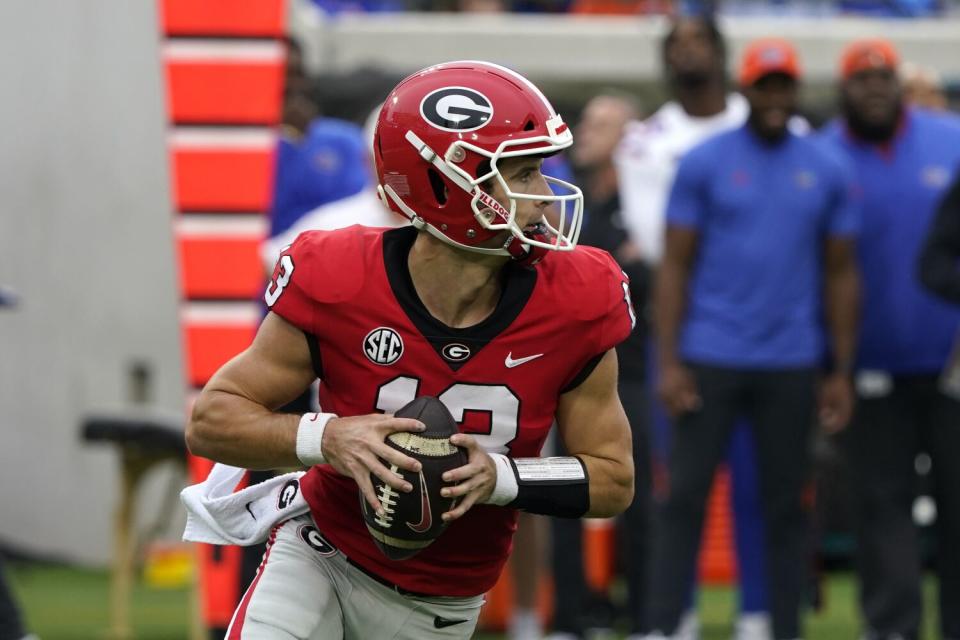 Georgia quarterback Stetson Bennett looks to pass during a win over Florida on Oct. 29.