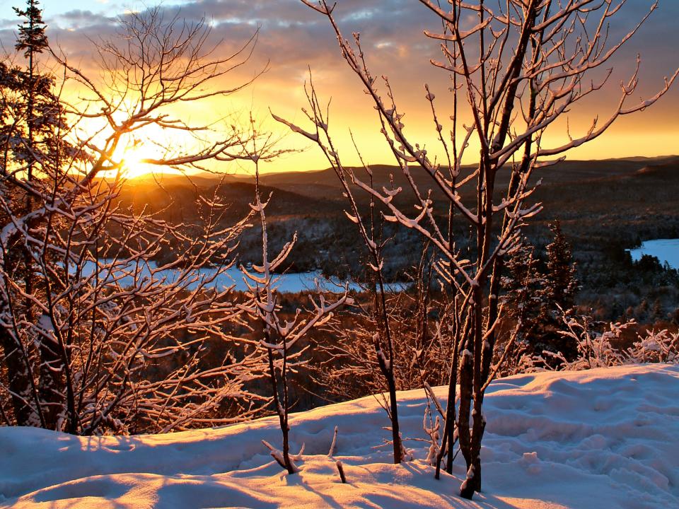 Winter Sunrise from Bald Mountain in Old Forge, New York in the Adirondack Mountains.