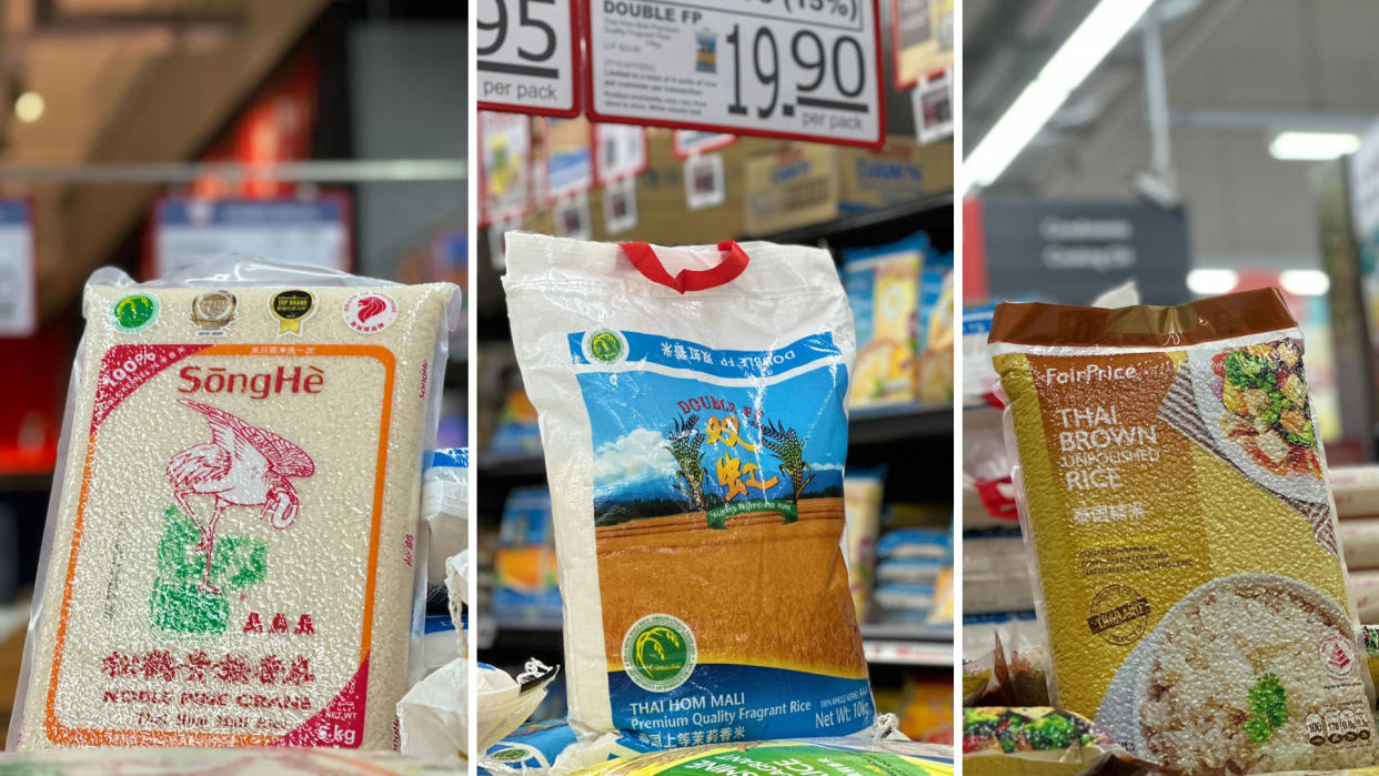 The three rice products on discount at NTUC FairPrice. (Photos: FairPrice)