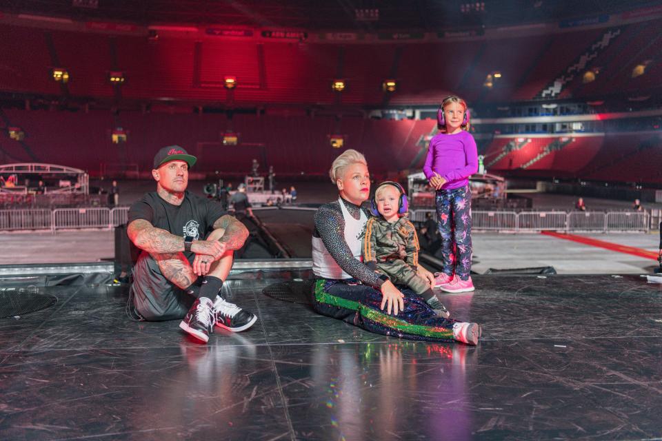 Carey Hart, left, Pink, Jameson and Willow in a scene from "Pink: All I Know So Far."