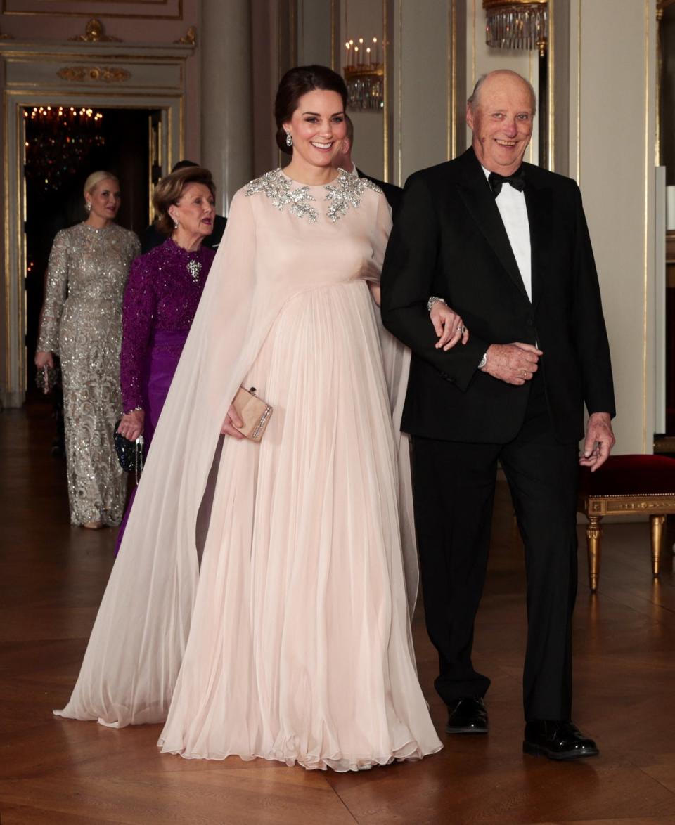 Attending an official dinner with Norway's King Harald at the Royal Palace in Oslo, 2018 (NTB Scanpix/AFP via Getty Images)
