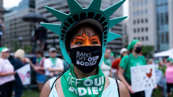 PHOTO: Abortion-rights activists protest during a rally in Washington, D.C., July 9, 2022.  (Jose Luis Magana/AP)