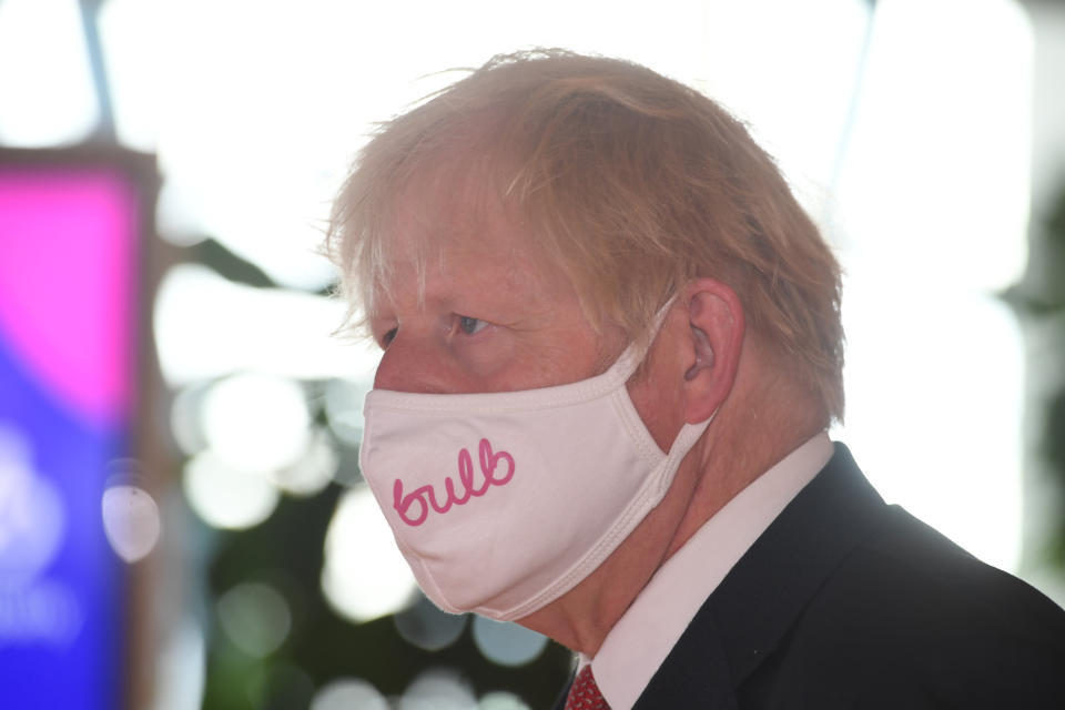 LONDON, ENGLAND - JULY 08: UK prime minister Boris Johnson visits the Energy Company Bulb today in Liverpool Street on July 8, 2021 in London, England. (Photo by Jeremy Selwyn - WPA Pool/Getty Images)