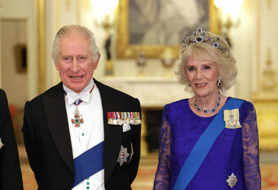 King Charles III and Camilla, Queen Consort during a State Banquet at Buckingham Palace on Nov. 22, 2022 in London, England. / Credit: Chris Jackson/Getty Images