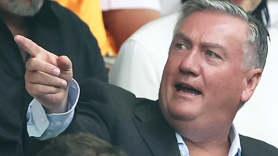 Eddie McGuire points out something in the crowd.