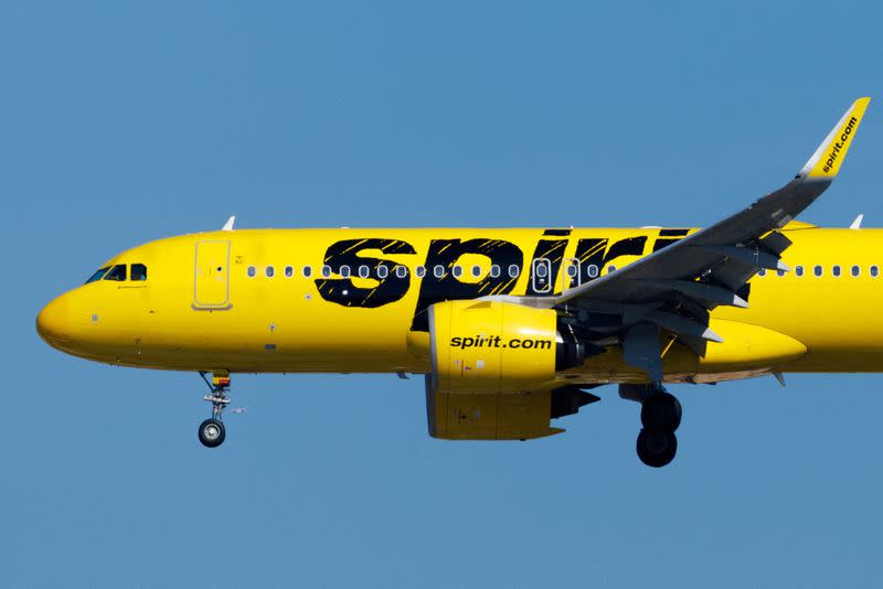 FILE PHOTO: Spirit commercial airliner prepares to land in San Diego