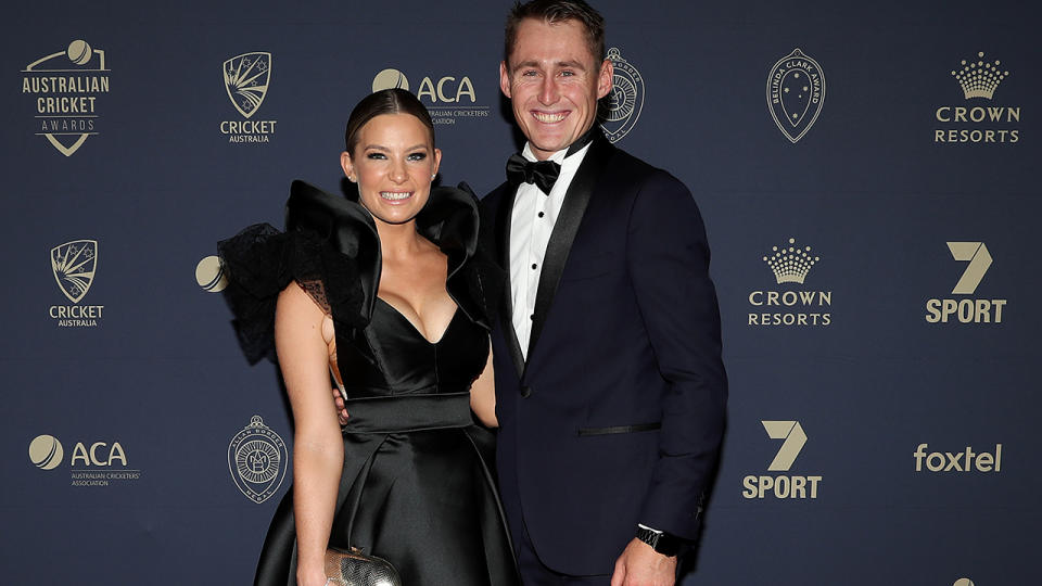 Marnus Labuschagne and wife Rebekah. (Photo by Graham Denholm/Getty Images)