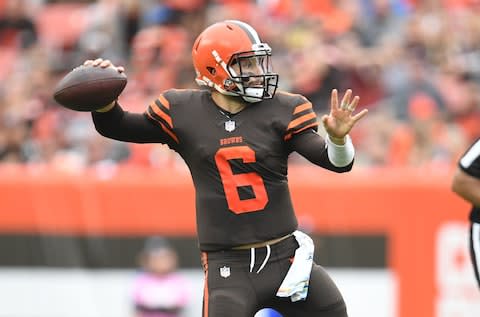 Baker Mayfield #6 of the Cleveland Browns throws a pass in the third quarter against the Baltimore Ravens at FirstEnergy Stadium - Credit: (Jason Miller/Getty Images)