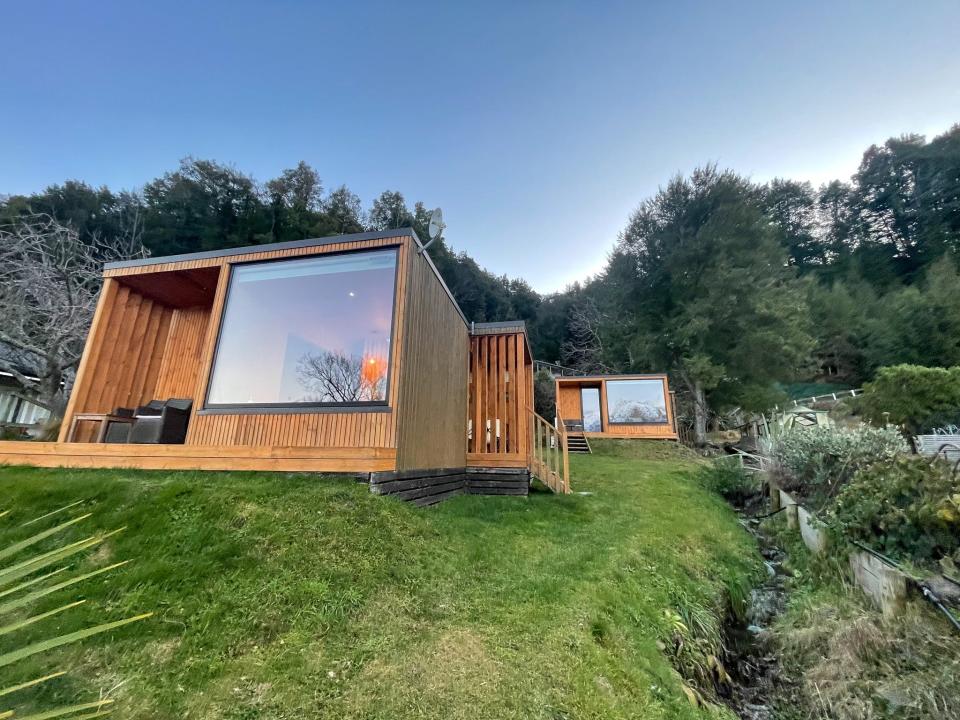 The exterior of the tiny house at the Kinloch Wilderness Retreat.