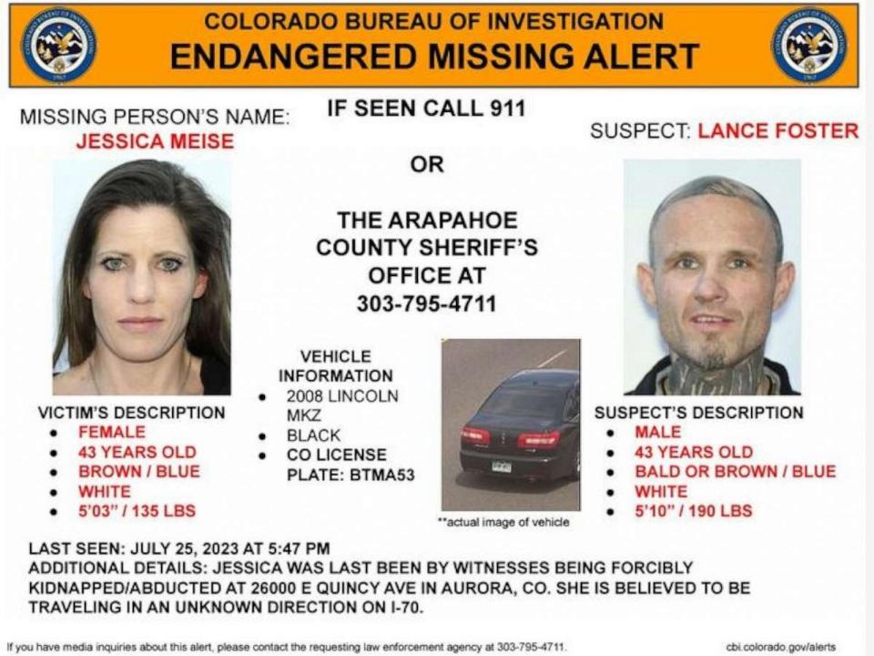 PHOTO: Police released images of Jessica Meise and Lance Foster, right, when Meise went missing and Foster was suspected of kidnapping her. She was found alive in Wheat Ridge, Colo., July 26, 2023. (Colorado Bureau of Investigation)