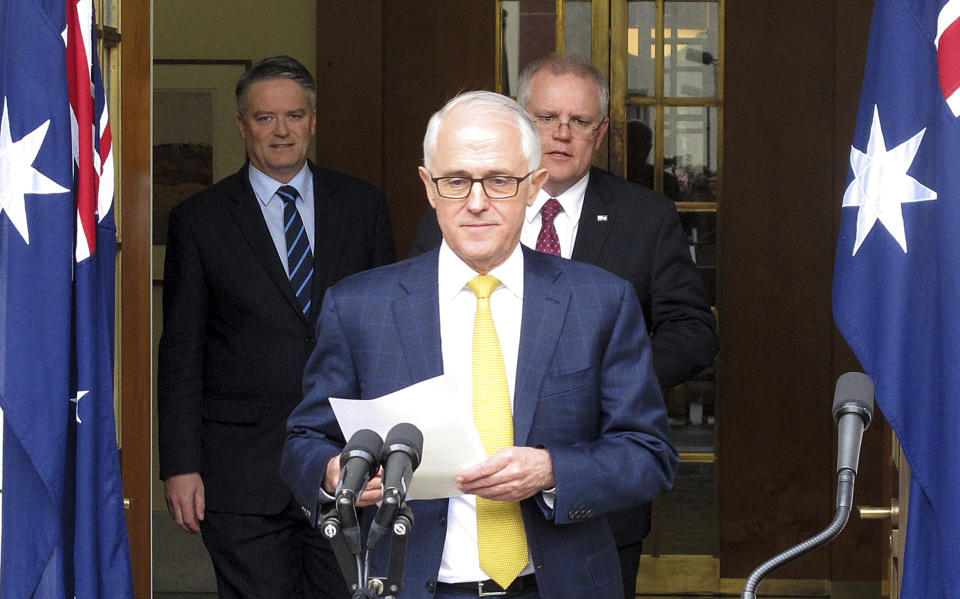 Prime Minister Malcolm Turnbull arrives to address media at Parliament House in Canberra. Source: AP