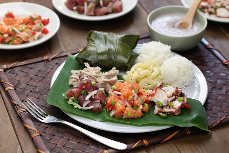 <p>A Hawaiian specialty, the plate lunch is customizable, but it always contains a protein — roast pork, hamburger patty, kalua pork, pork adobo, beef teriyaki or Portuguese sausage — two scoops of rice and one scoop of macaroni salad or slaw. It’s exactly as filling as it sounds and even more delicious.</p>