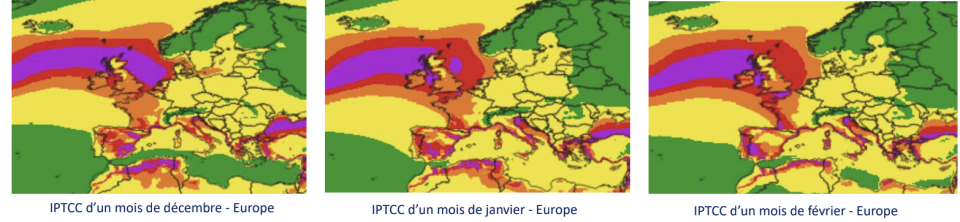 L'Index Predict de Transmissivité Climatique de la COVID-19 de décembre à février, basé sur les moyennes de ces dernières années. Crédit : Predicta