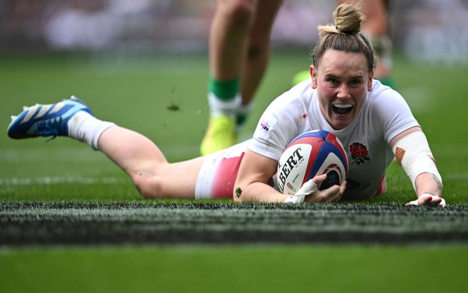 England centre Megan Jones scores a try