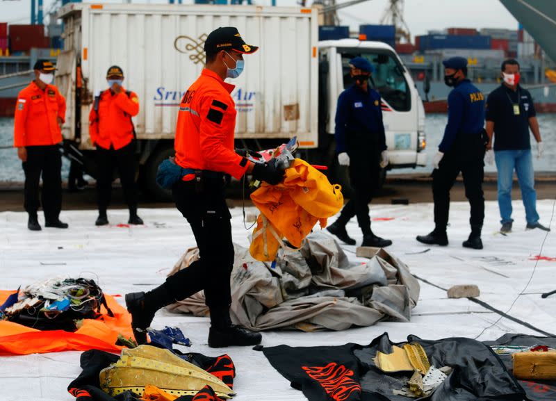 Suspected remains of Sriwijaya Air flight SJ 182 at Jakarta International Container Terminal port