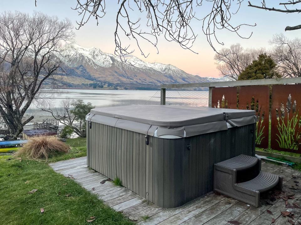 Each tiny house had its own hot tub for guests.