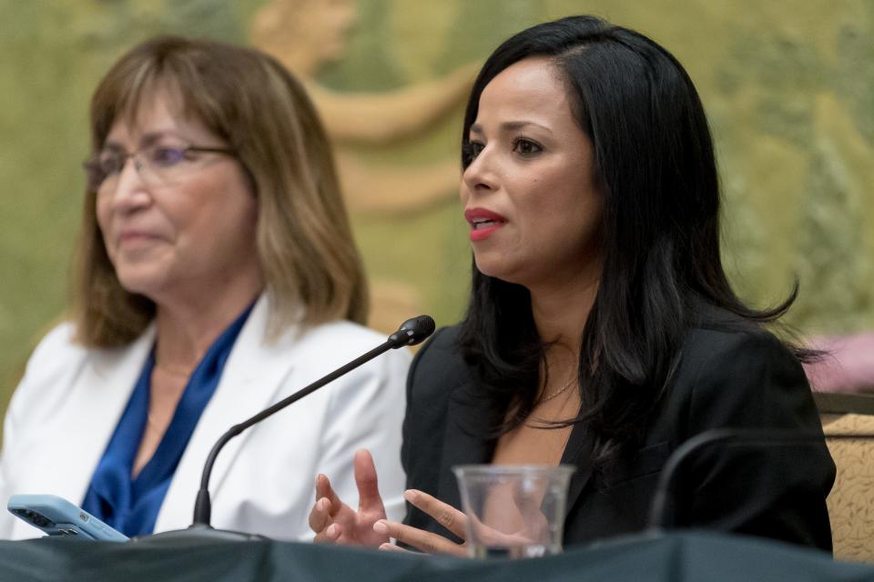 Rep. Claudia Ordaz Perez speaks at the 88th Legislative Session Wrap-Up hosted by the El Paso Chamber on Tuesday, Aug. 8, 2023, at the El Paso Community Foundation Room in Downtown El Paso.