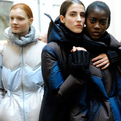 Quilted coats backstage at Issey Miyake AW12