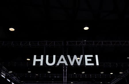 A Huawei company logo is seen at CES (Consumer Electronics Show) Asia 2019 in Shanghai