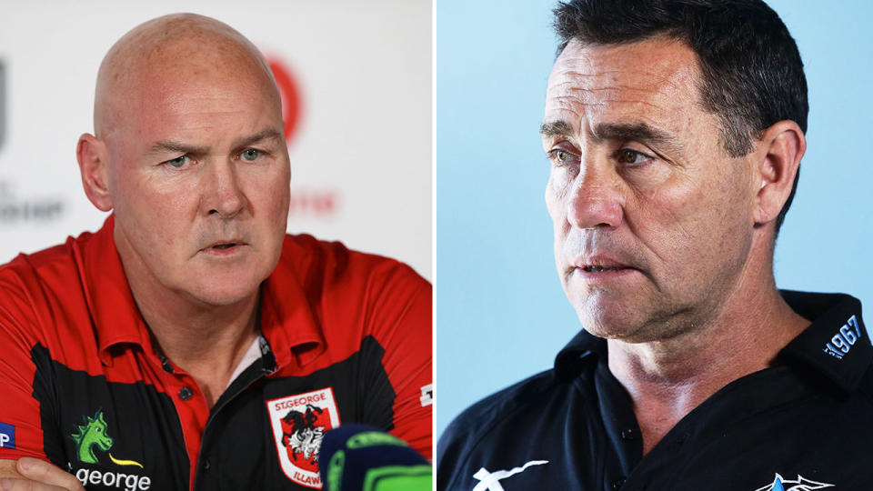 Pictured here, under-fire Dragons coach Paul McGregor and former Sharks coach Shane Flanagan.