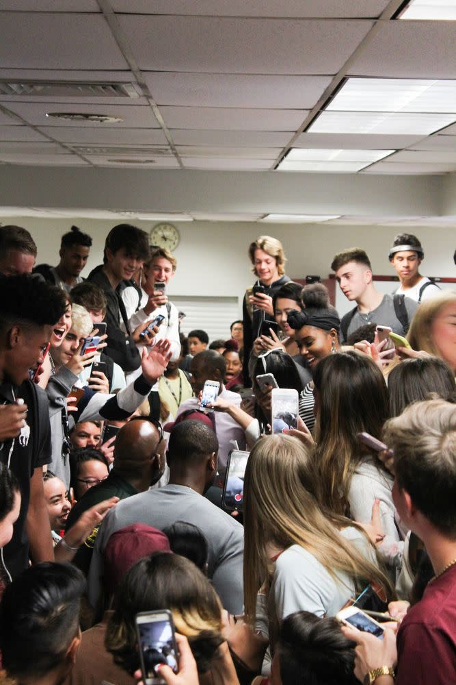 Dwyane Wade of the Miami Heat coordinated a surprise visit for the students on their first full day back at school on March 7.