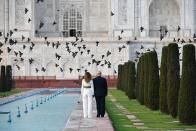 US President Donald Trump and First Lady Melania Trump visit the Taj Mahal in Agra on February 24, 2020. (Photo by Mandel NGAN / AFP) (Photo by MANDEL NGAN/AFP via Getty Images)