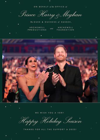 <p>Courtesy of Archewell</p> Meghan Markle and Prince Harry's 2023 holiday card