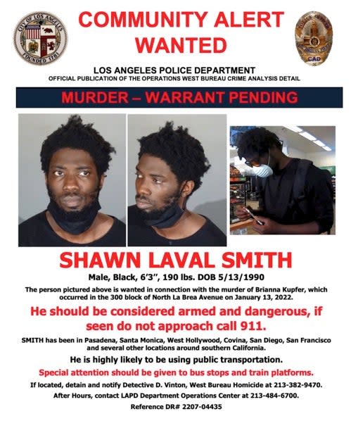 Wanted poster released by the LAPD for the man suspected of murdering Brianna Kupfer (LAPD)