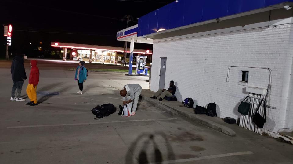 Greyhound passengers at the Marathon gas station, 1324 N. Cherry St. in Knoxville, on Monday, April 18, 2022.