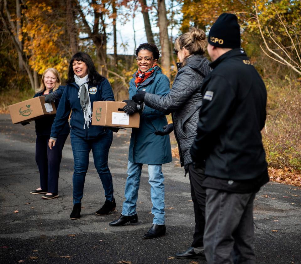 The Bergen County Food Security Task Force, spearheaded by County Commissioner Tracy Zur, during a Thanksgiving food distribution event in 2021.