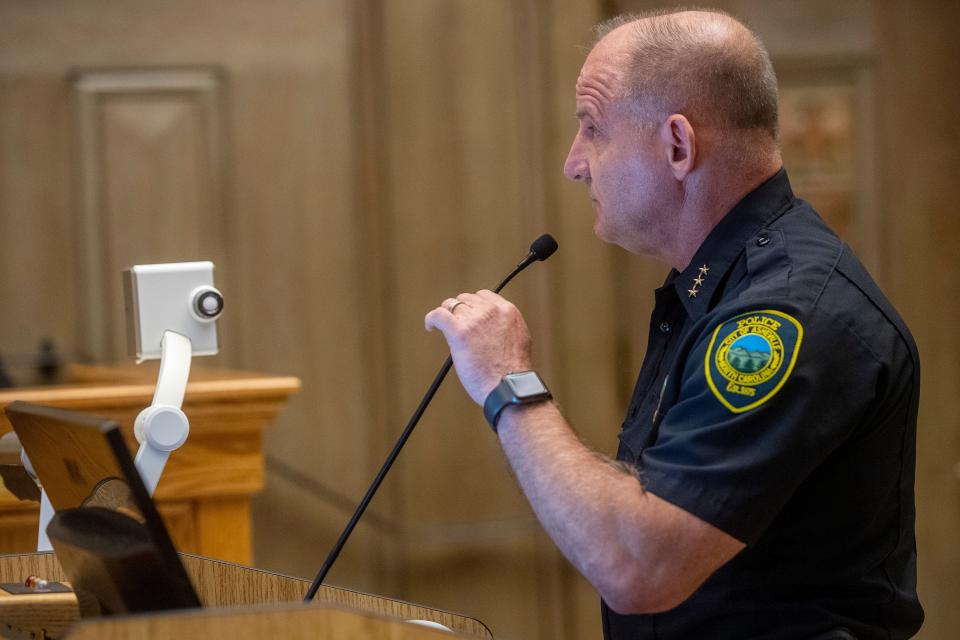 Asheville Police Chief David Zack talks to City Council, October 10, 2023.