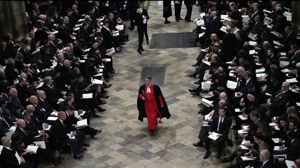 Guests and officials begin to take their places ahead of the state funeral and burial of Queen Elizabeth II at Westminster Abbey on September 19, 2022, in London.