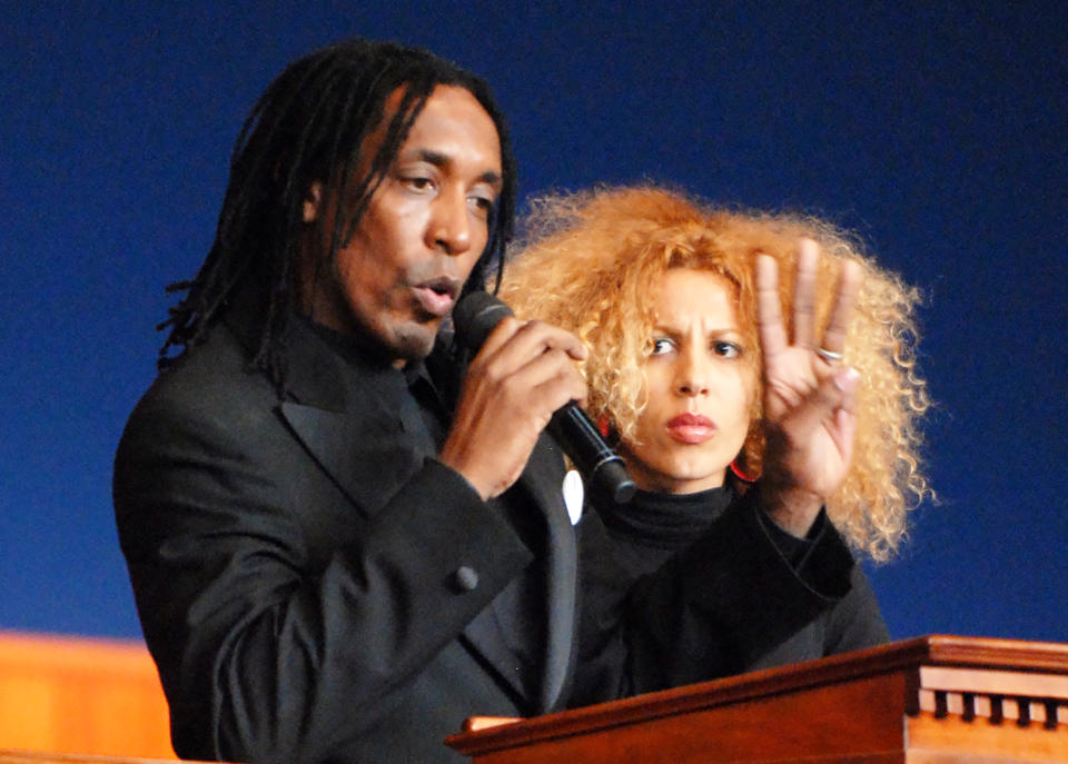 Ronald (Ronnie) Turner, son of Ike and Tina Turner, speaks to the congregation with his wife at his side (Axel Koester / Getty Images)