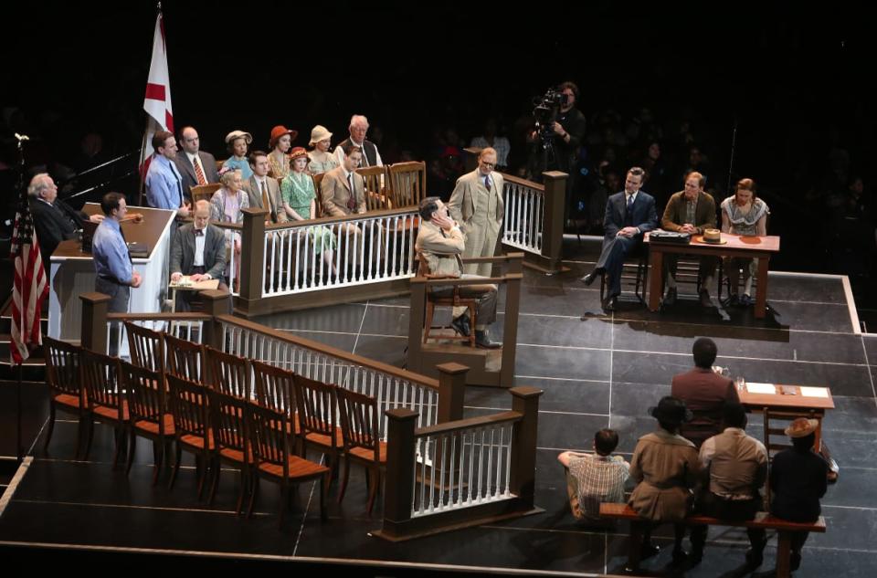 <div class="inline-image__caption"><p>Dakin Matthews, Ed Harris, Christopher Innvar and Kyle Scatliffe perform during Harper Lee's "To Kill A Mockingbird", a new play by Aaron Sorkin at Madison Square Garden on February 26, 2020 in New York City. The performance was the first-ever Broadway play performed at Madison Square Garden with an entirely free performance for 18,000 New York City public school students.</p></div> <div class="inline-image__credit">Bruce Glikas/Getty</div>