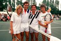 Virginia Wade Sue Barker Ross King Cliff Richard -in event-selected in picture (Photo by Ross Kinnaird/EMPICS via Getty Images)