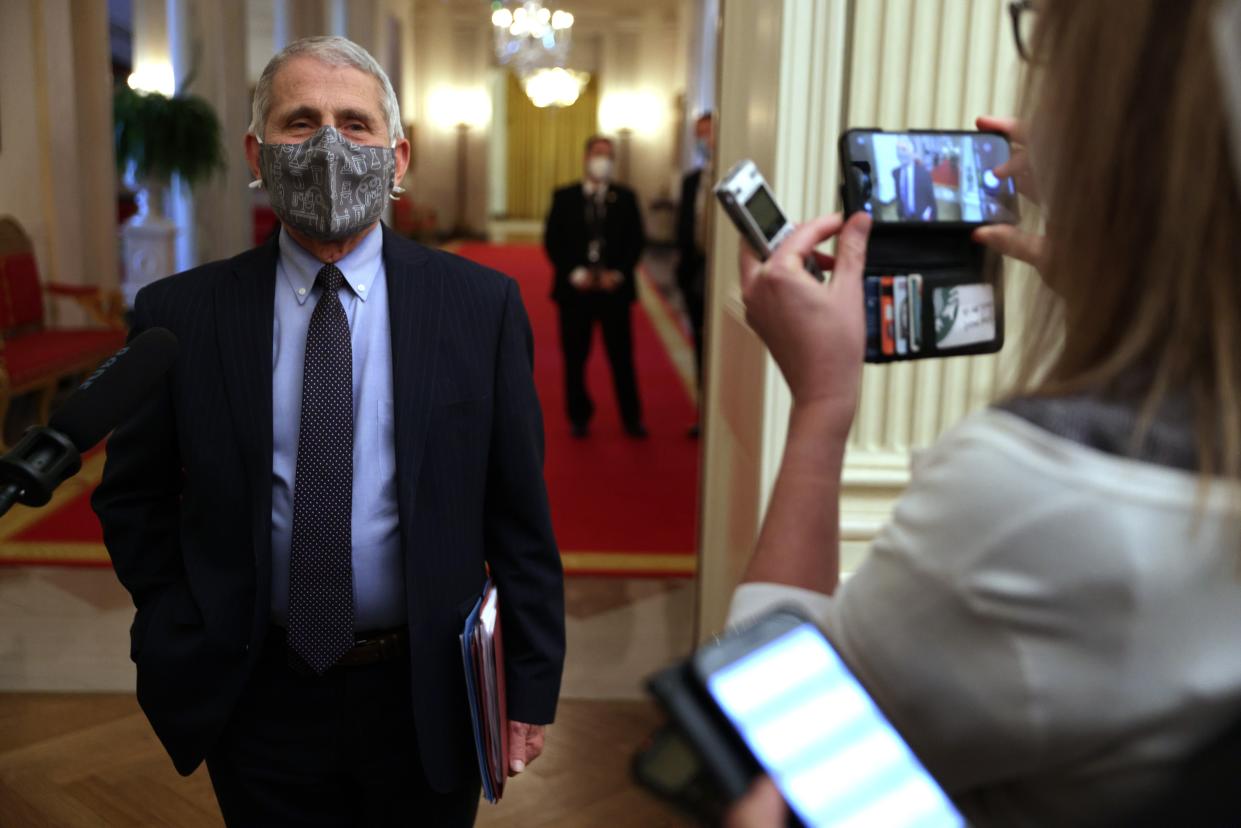 Dr Anthony Fauci talks to members of the press (Getty Images)