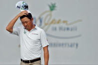 David Lipsky walks off the 18th green after the third round of the Sony Open golf tournament, Saturday, Jan. 14, 2023, at Waialae Country Club in Honolulu. (AP Photo/Matt York)