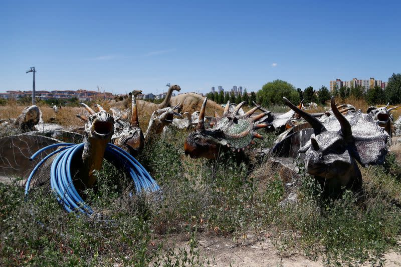 Abandoned dinosaur models are seen at Ankapark theme park in Ankara