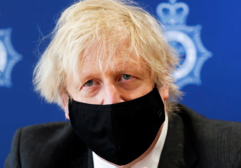 Britain's Prime Minister Boris Johnson visits South Wales Police Headquarters in Bridgend