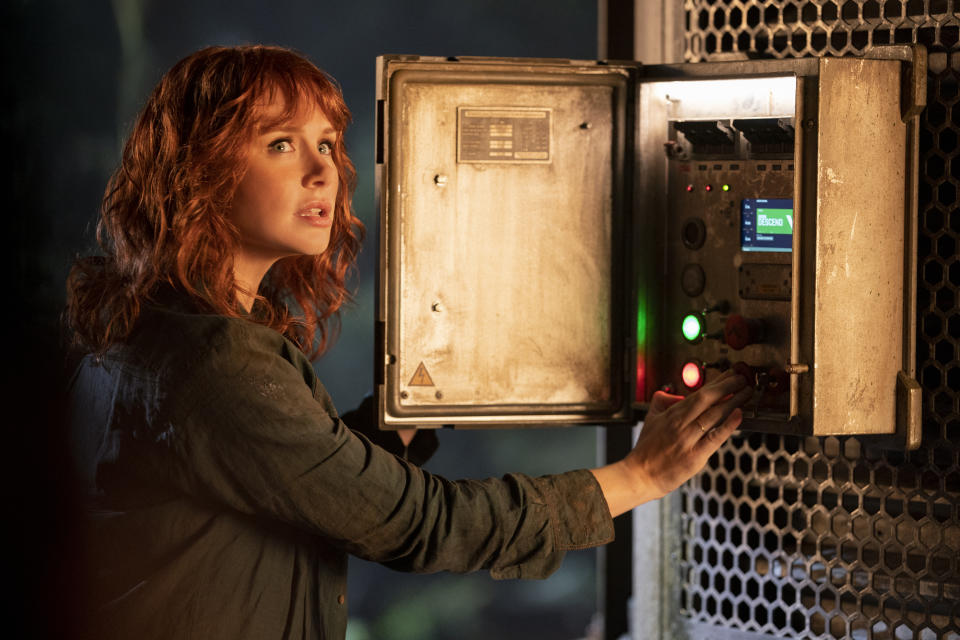 En esta imagen proporcionada por Universal Pictures Bryce Dallas Howard en una escena de "Jurassic World Dominion". (Universal Pictures/Amblin Entertainment vía AP)