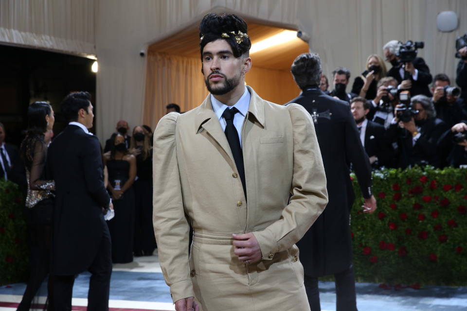 Bad Bunny at the 2022 Met Gala - Credit: Lexie Moreland for WWD