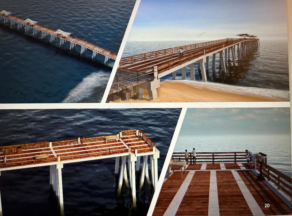 A preliminary rendering of the planned Flagler Beach pier presented by coastal engineers from Moffatt & Nichol during a town hall meeting on Tuesday night in Flagler Beach.