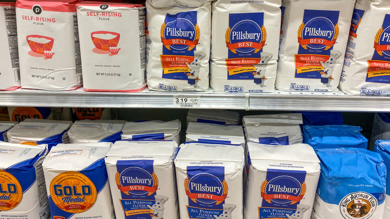 Flour bags on store shelf