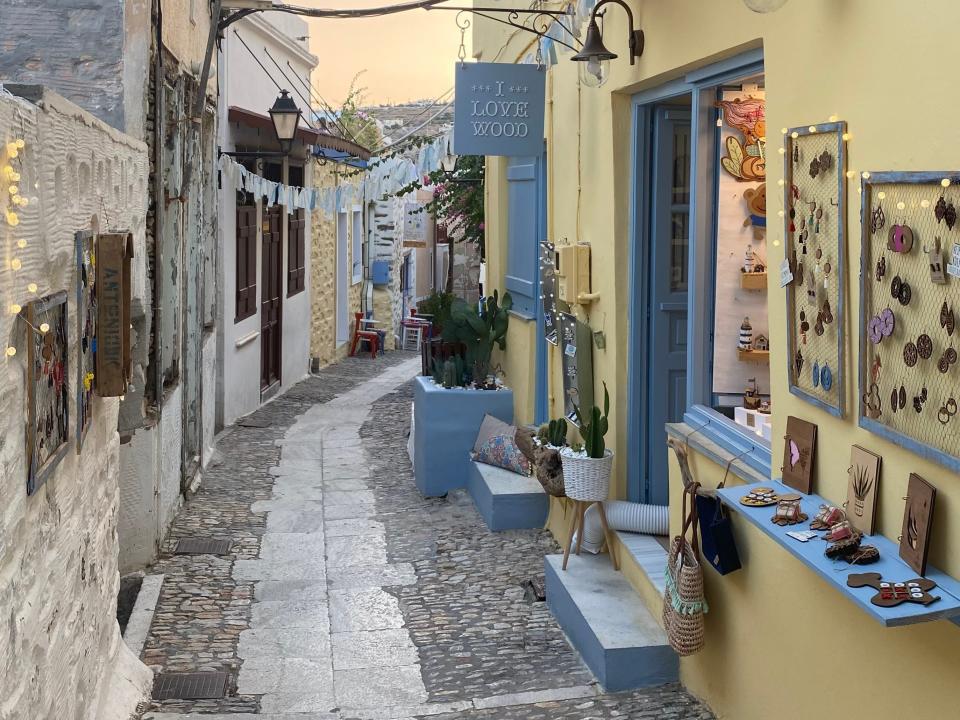 winding road in ano syros on syros greece