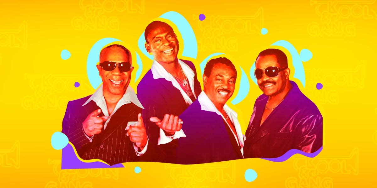 Collage of Kool & The Gang, founding members Dennis Thomas, George Brown, Robert "Kool" Bell, and Ronald Bell